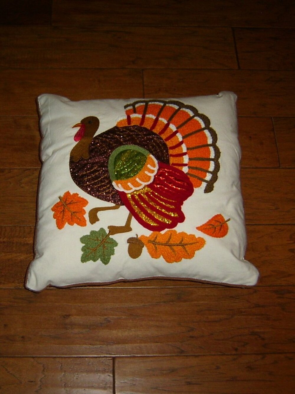 Glitzhome Cotton Embroidered Turkey Pillow, EUC